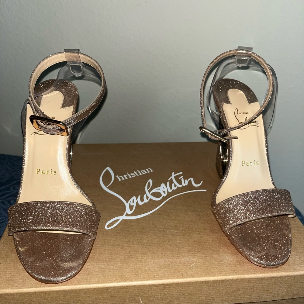 Christian Louboutin Champagne Glitter Slingback Heels - Picture 4 of 8